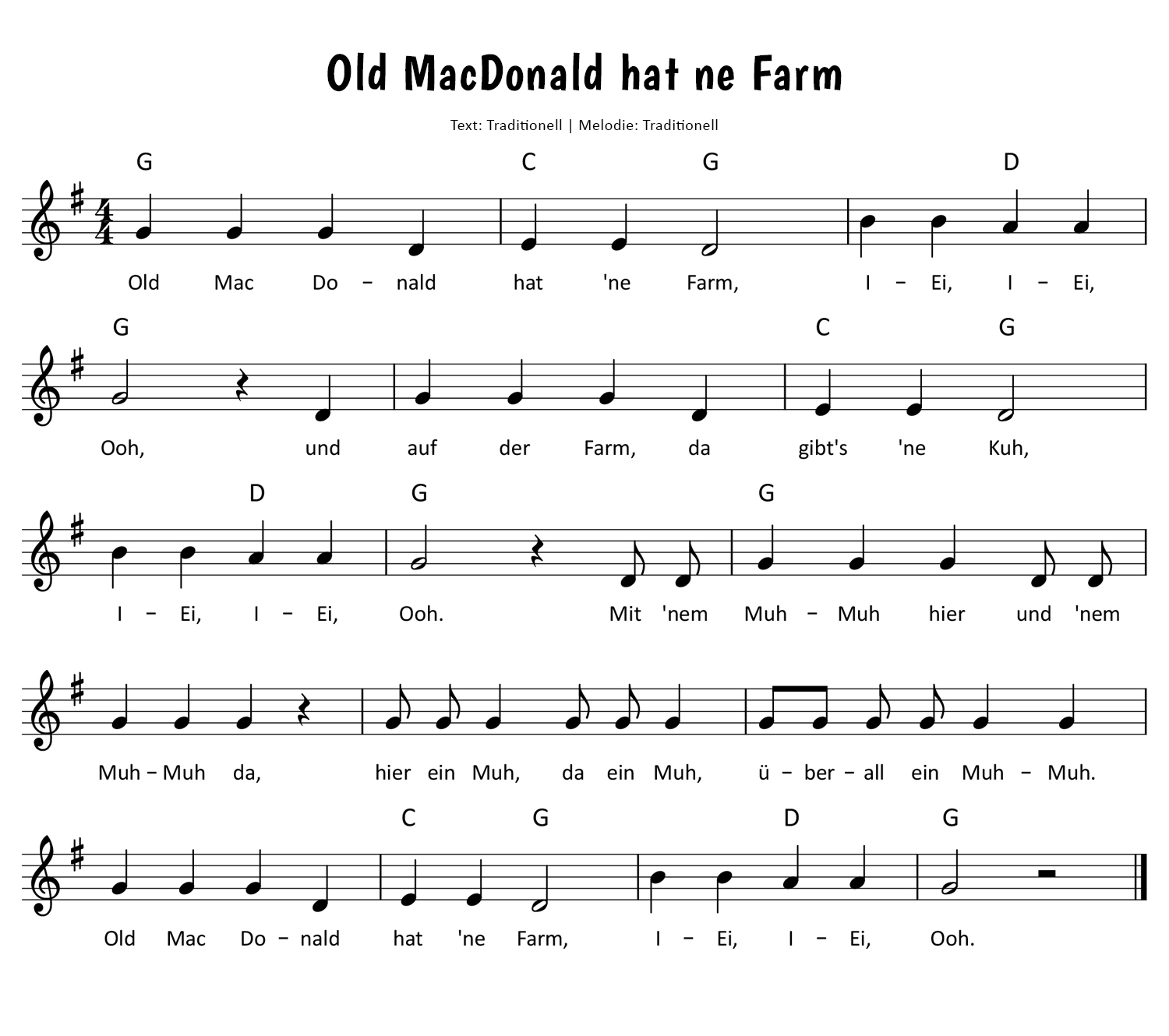 Old MacDonald hat 'ne Farm Noten