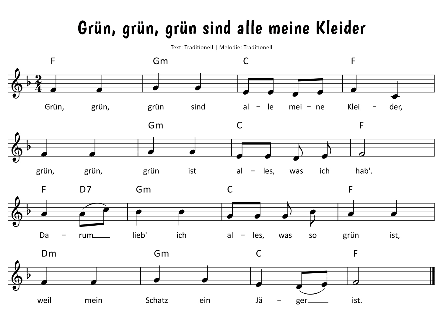 Grün, grün, grün sind alle meine Kleider Noten