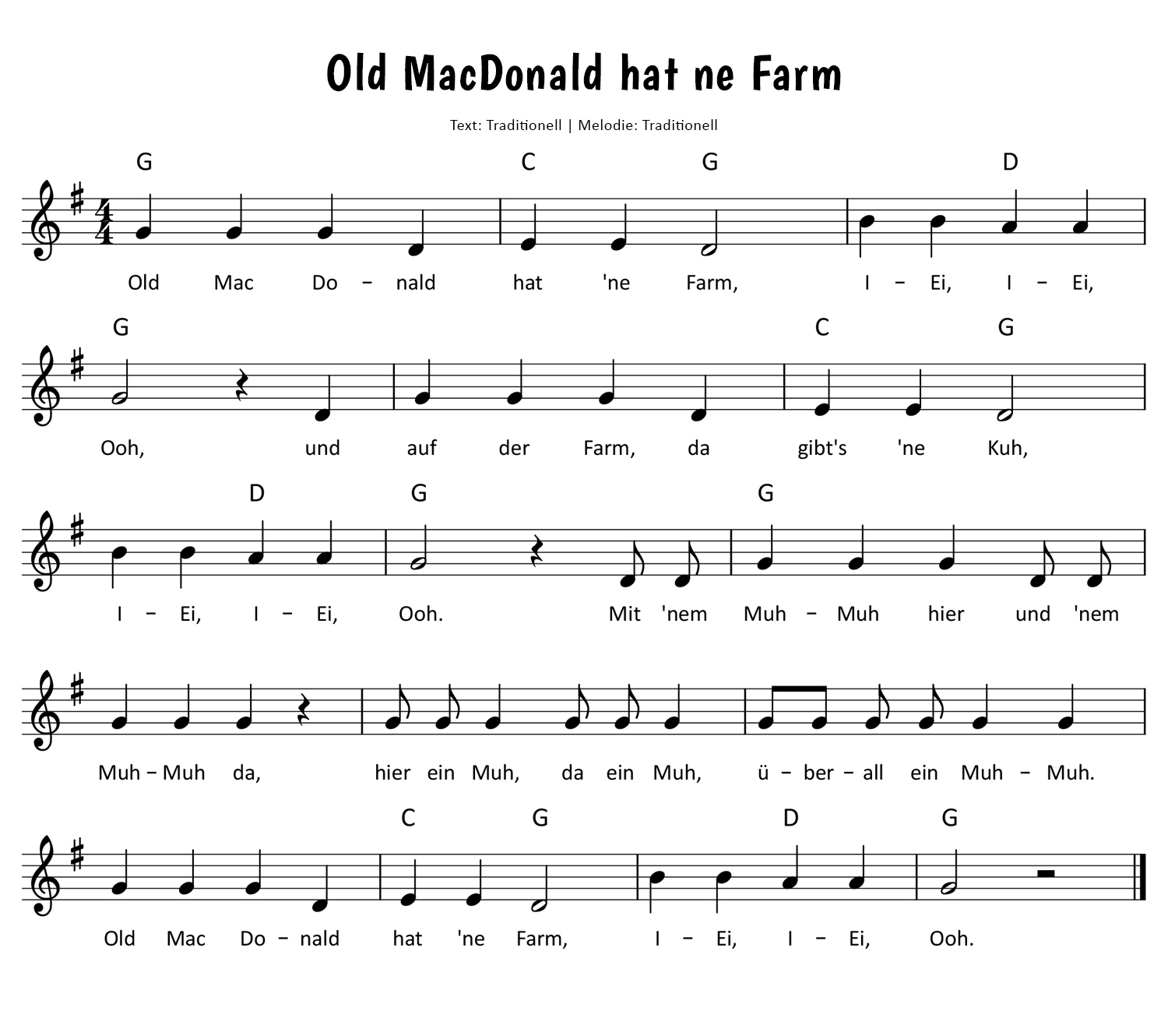 Old MacDonald hat ne Farm Noten