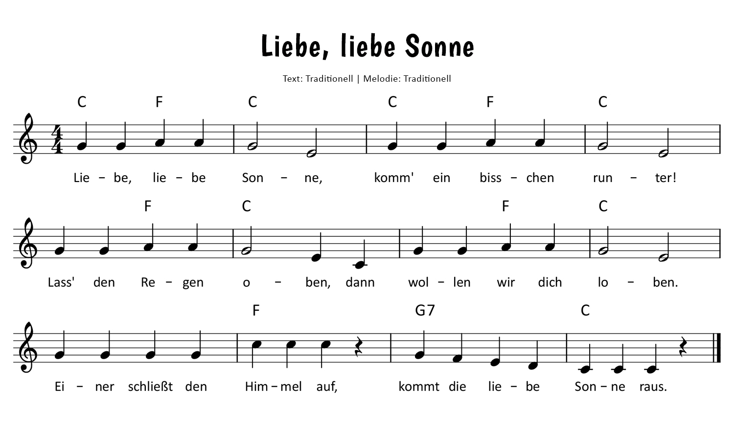 Liebe, liebe Sonne Noten