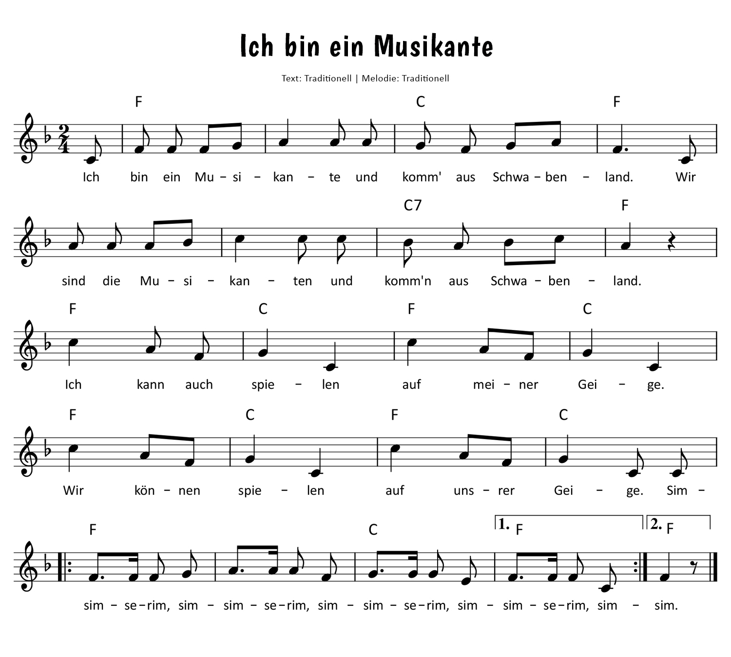 Ich bin ein Musikante Noten