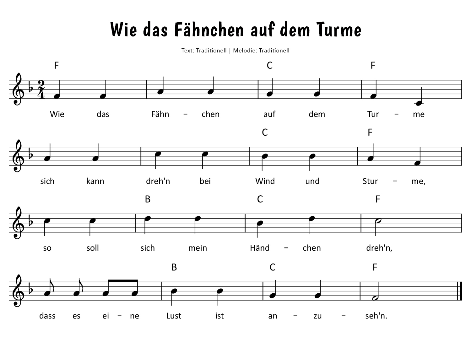 Wie das Fähnchen auf dem Turme Noten