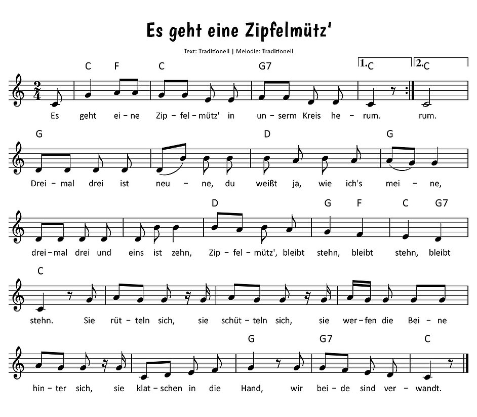 Es geht eine Zipfelmütz Noten