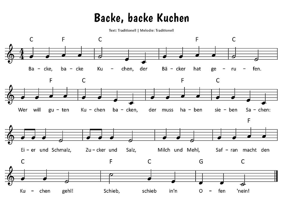 Backe, backe Kuchen Noten