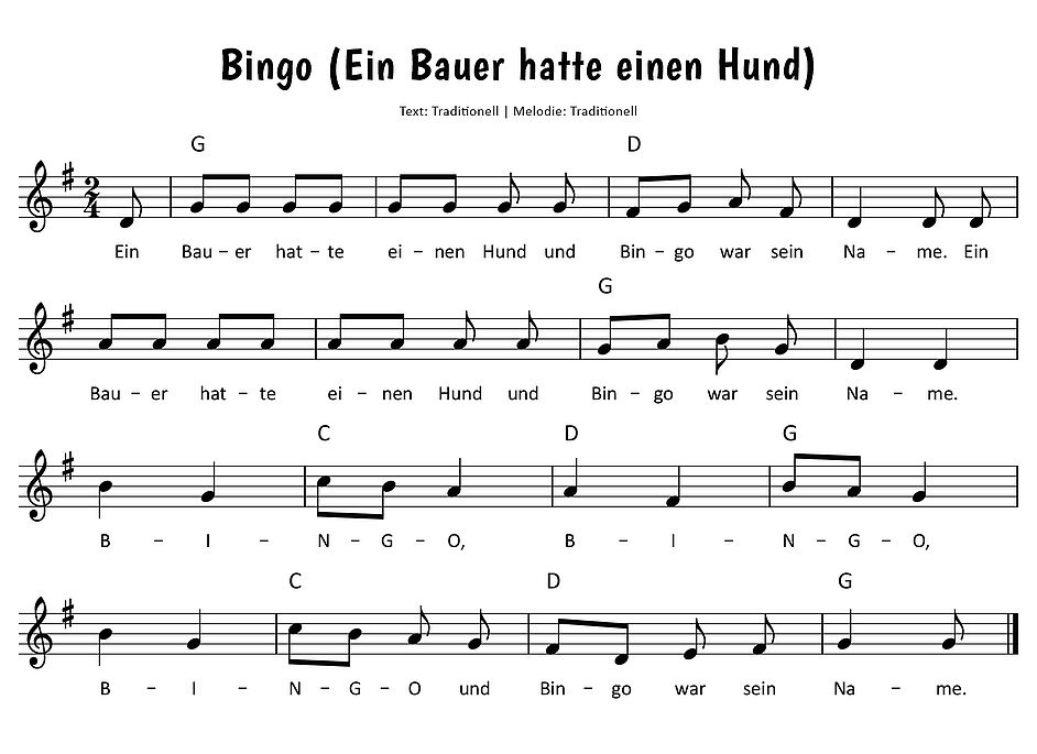 Bingo (Ein Bauer hatte einen Hund) Noten